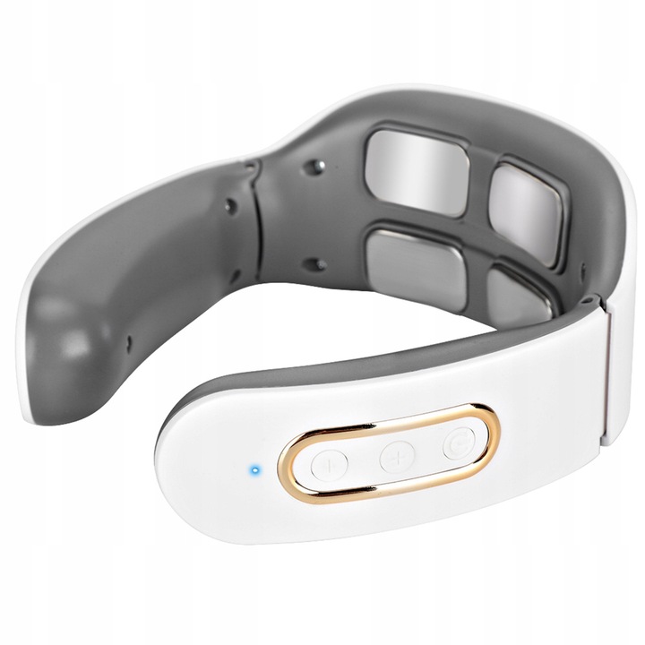 Aparat de masaj electric pentru gat, 14x14cm, 9 niveluri de intensitate, 6 moduri de masaj, alb