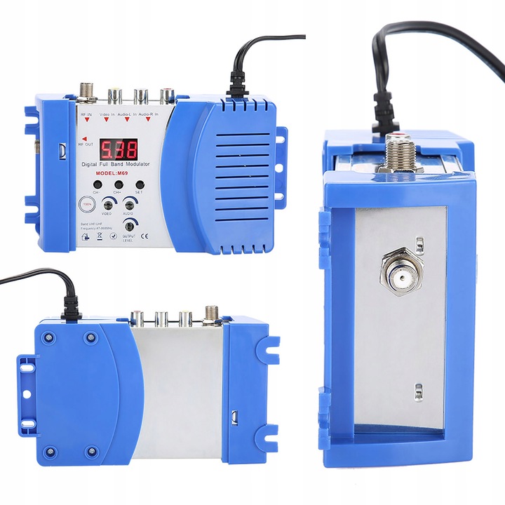 Modulator AV la RF, 230V, 47-868MHz, 75 ohm, culoare albastra, dimensiuni 16x9.5x5cm