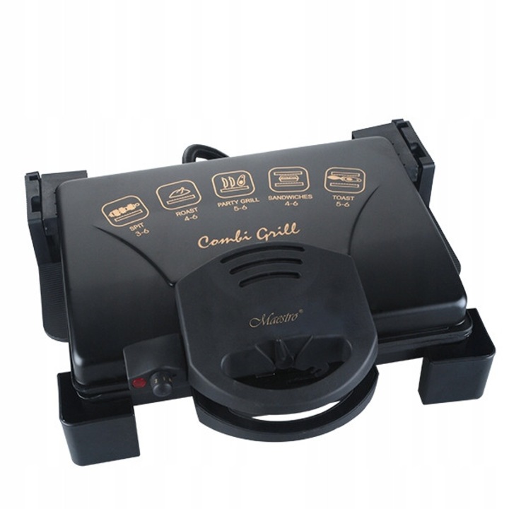 Grill electric Maestro MR-717, 1900 W, negru, 2 placi independente, set cu 2 recipiente pentru grasime