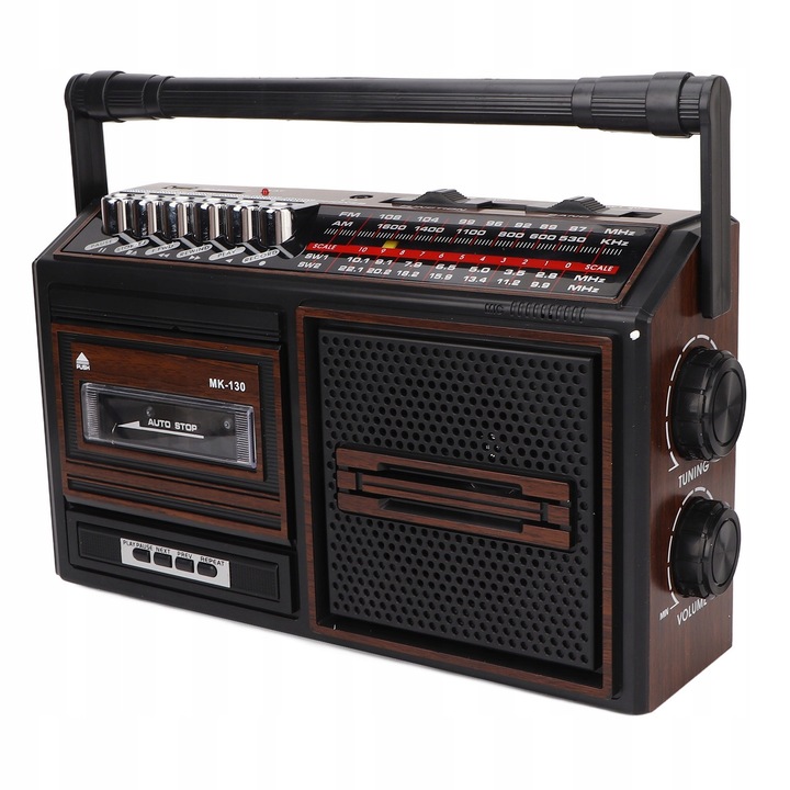 Преносим касетофон, радио функция, 30x10x17см, кафяв/черен