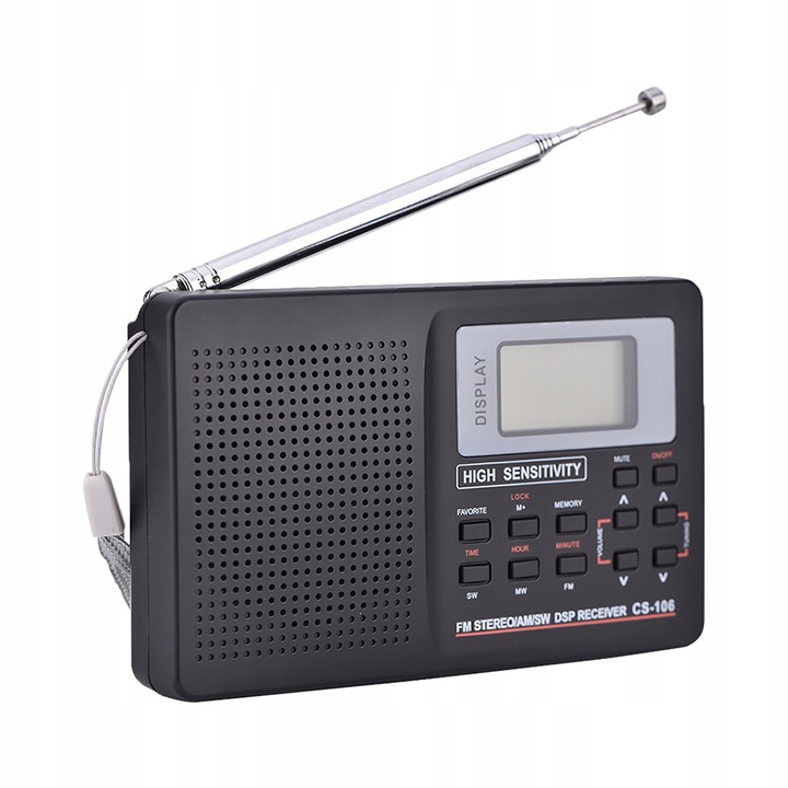 Radio portabil cu ceas, FM/AM/SW/LW/TV, cu casti, 125x77,25x21mm, 1 bucata