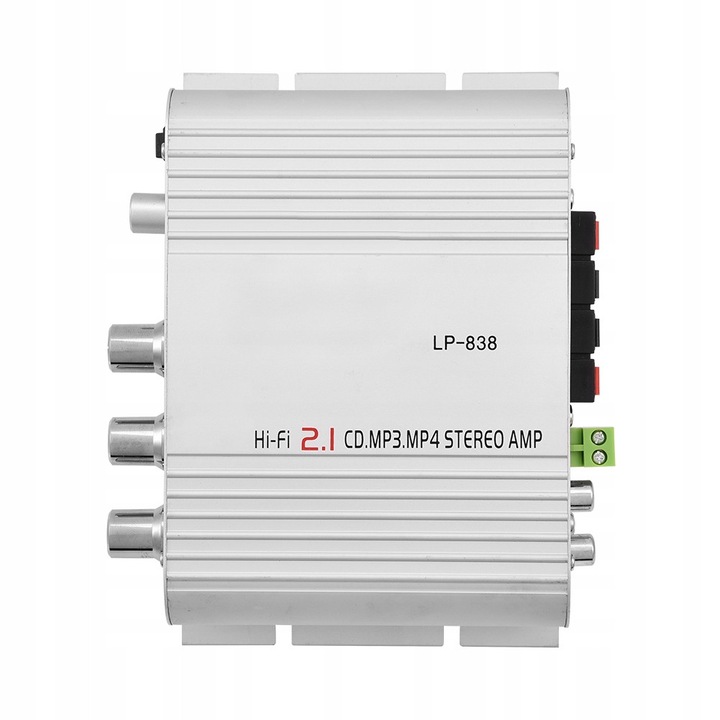 Amplificator audio stereo HiFi 2.1, 15W x 2, aluminiu, 15,4x12,9x3,9cm, argintiu