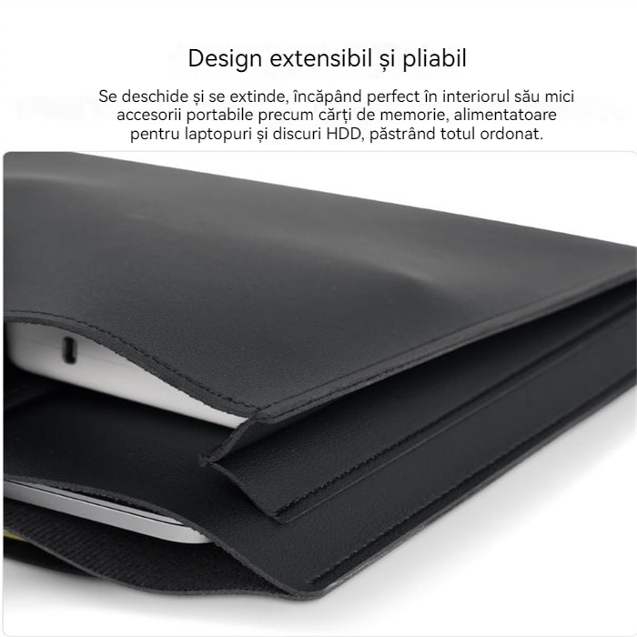 Geantă Laptop, cu suport pliabil, impermeabil, Piele PU, Negru, 41.5x29x3cm, pentru laptop 15,6 inch