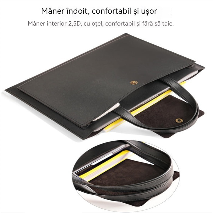 Geantă Laptop, cu suport pliabil, impermeabil, Piele PU, Negru, 41.5x29x3cm, pentru laptop 15,6 inch