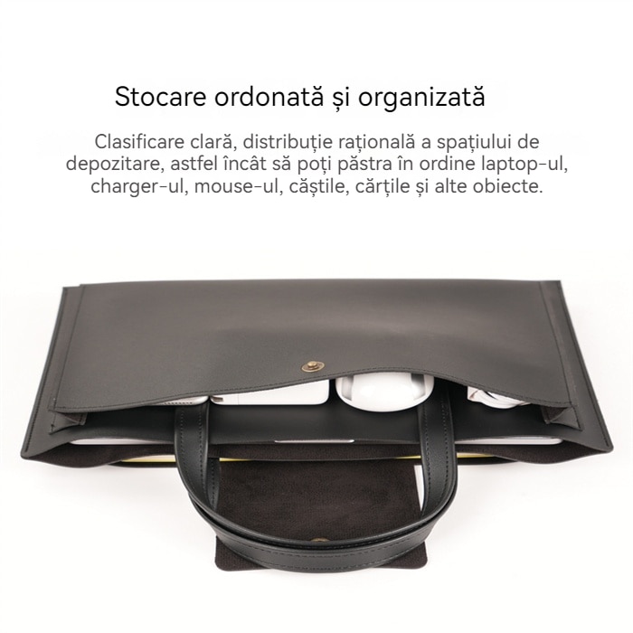 Geantă Laptop, cu suport pliabil, impermeabil, Piele PU, Negru, 41.5x29x3cm, pentru laptop 15,6 inch