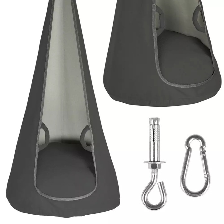 Висяща люлка за деца Muminky, 160x70см, макс 60кг, сива, комплект с хипоалергенна възглавница