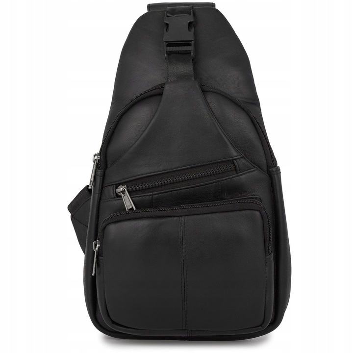 Férfi válltáska, Beltimore, valódi bőr, két rekeszes, fekete, 35x22x9cm