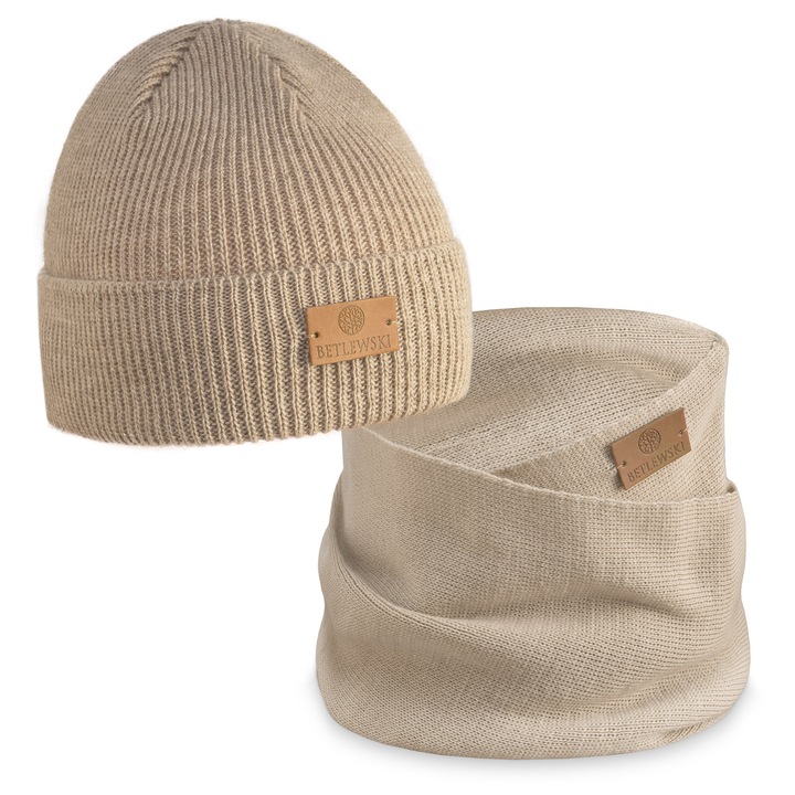 Set caciula si fular pentru barbati, Betlewski, bej