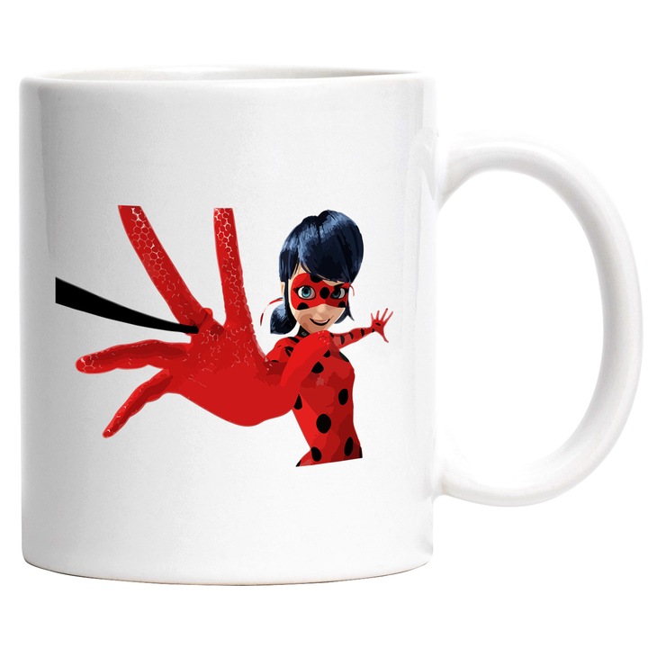 Cana Cu Lady Bug – Stele Stralucitoare – Aventura, Prietenie si Emotie, Ceramica, 330ML, Cu Maner si Interior Alb