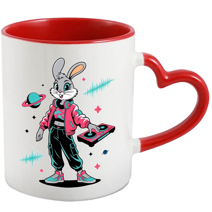 Cana Cu Lola – Inima Aventurii – Emotie, Curaj si Aventura, Ceramica, 330ML, Cu Maner Inima Rosie si Interior Rosu