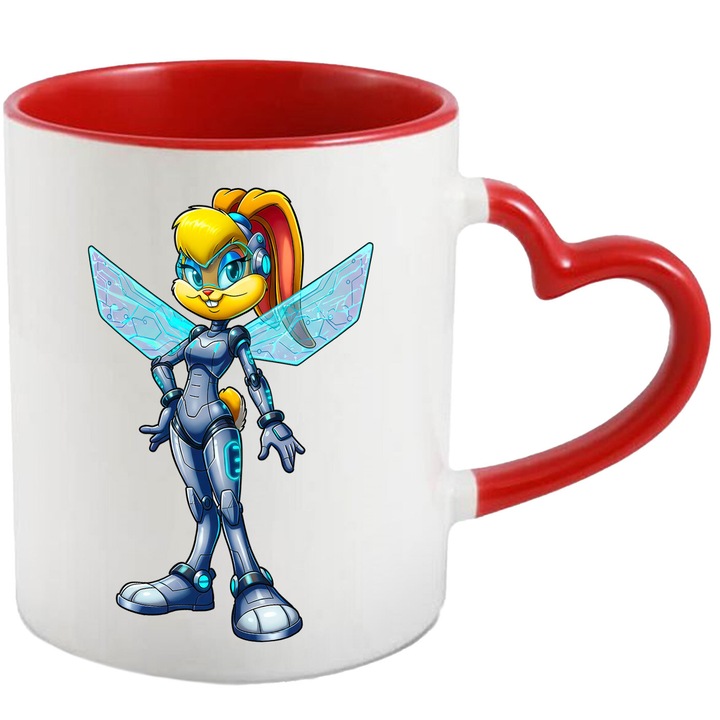 Cana Cu Lola – Stele Dansatoare – Emotie, Aventura si Curaj, Ceramica, 330ML, Cu Maner Inima Rosie si Interior Rosu