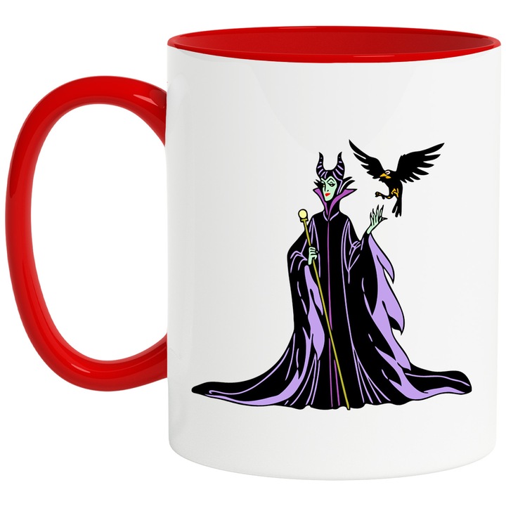Cana Cu Maleficient – Vrajitorie Disney – Aventura Avengers si Curaj Pentru Copii, Ceramica, 330ML, Cu Maner si Interior Rosu