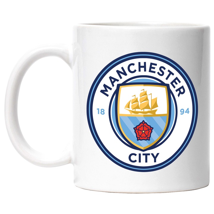 Cana Cu Manchester City FC – Sky Blue Champions – Energie, Curaj si Fotbal sportiv, Ceramica, 330ML, Cu Maner si Interior Alb