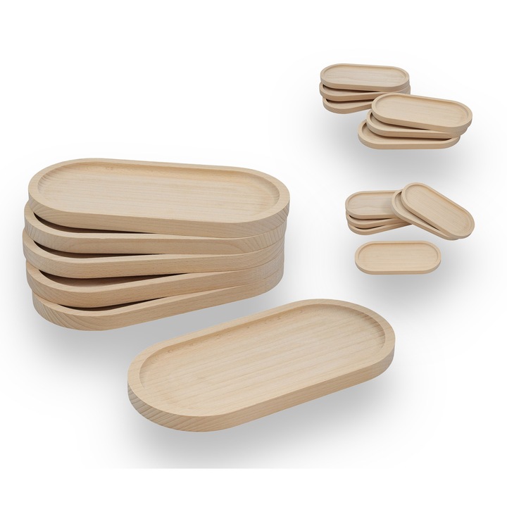 Set de 6 tavi din lemn de fag, naturale, 25x12x1,5cm, stil minimalist
