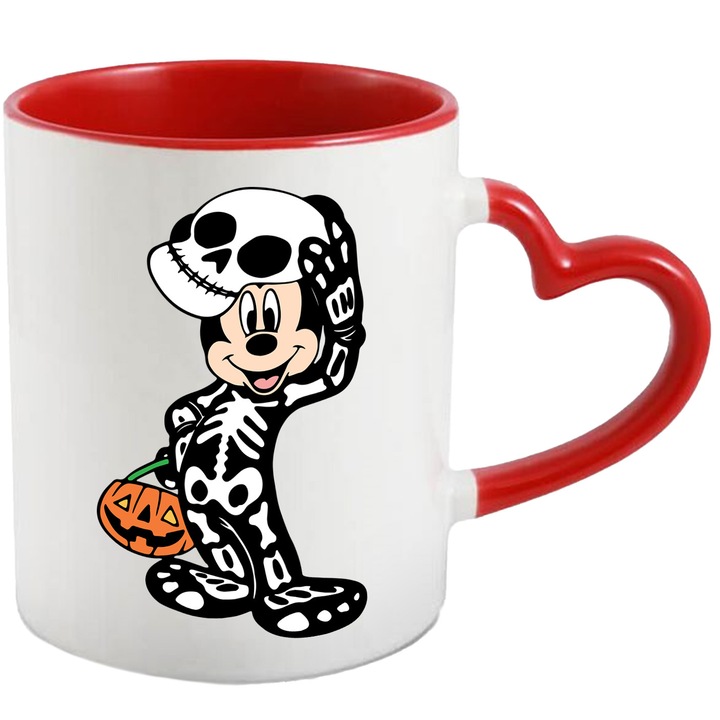 Cana Cu Mickey Mouse – Inima Rozului – Prietenie, Disney si Emotie, Ceramica, 330ML, Cu Maner Inima Rosie si Interior Rosu