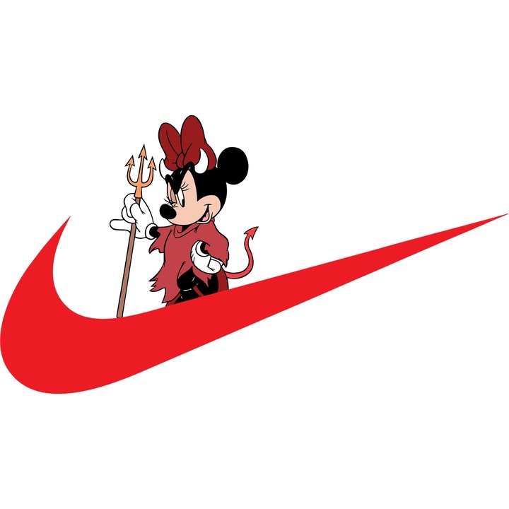 Sticker Adeziv Cu Mickey si Minnie, Cu Textul "Nike" - Design 90, cu Margini Albe, PVC Vinyl 90CM