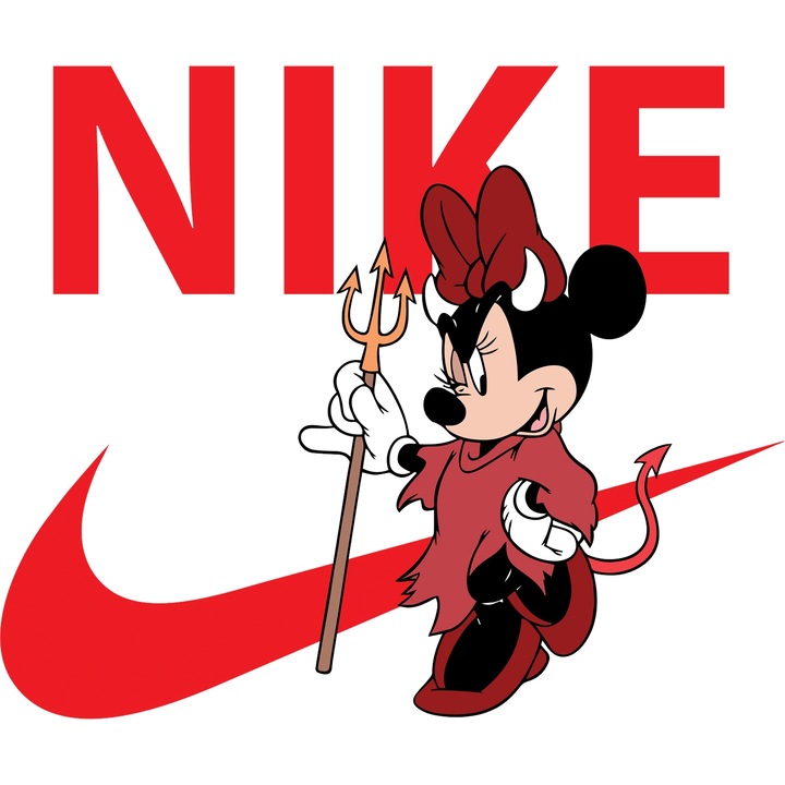 Sticker Adeziv Cu Mickey si Minnie, Cu Textul "Nike" - Design 90, cu Margini Albe, PVC Vinyl 90CM