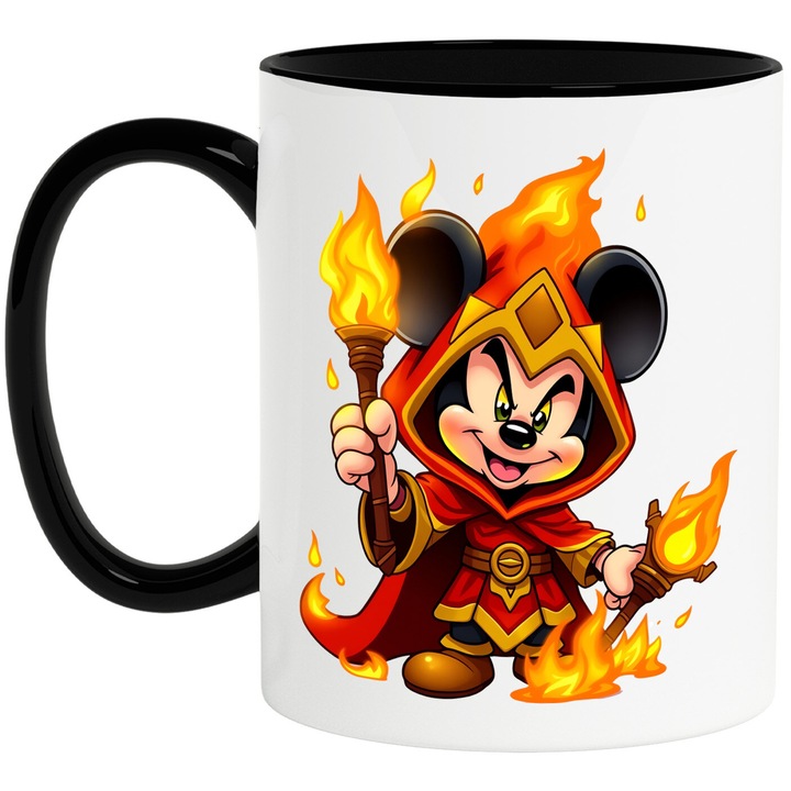 Cana Cu Mickey si Minnie – Micul Univers Roz – Stele, Praf Magic si Vise, Ceramica, 330ML, Cu Maner si Interior Negru