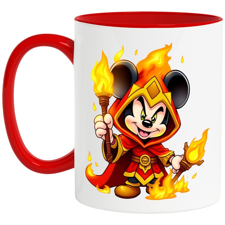 Cana Cu Mickey si Minnie – Micul Univers Roz – Stele, Praf Magic si Vise, Ceramica, 330ML, Cu Maner si Interior Rosu