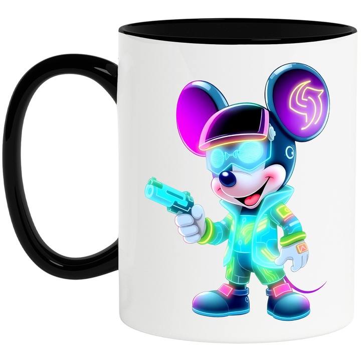 Cana Cu Mickey si Minnie – Dulce Intamplare – Praf Magic, Zambete si Chicote, Ceramica, 330ML, Cu Maner si Interior Negru