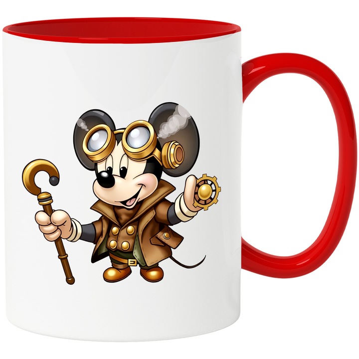 Cana Cu Mickey si Minnie – Orasul De Praf Magic – Lumini, Aventuri si Chicote, Ceramica, 330ML, Cu Maner si Interior Rosu
