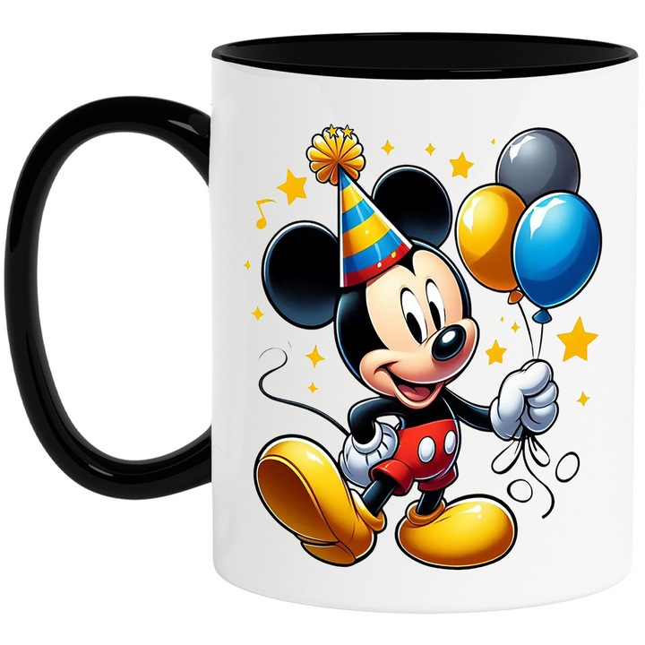 Cana Cu Mickey si Minnie – Ploaia Cu Stele – Lumina, Praf Magic si Aventuri, Ceramica, 330ML, Cu Maner si Interior Negru