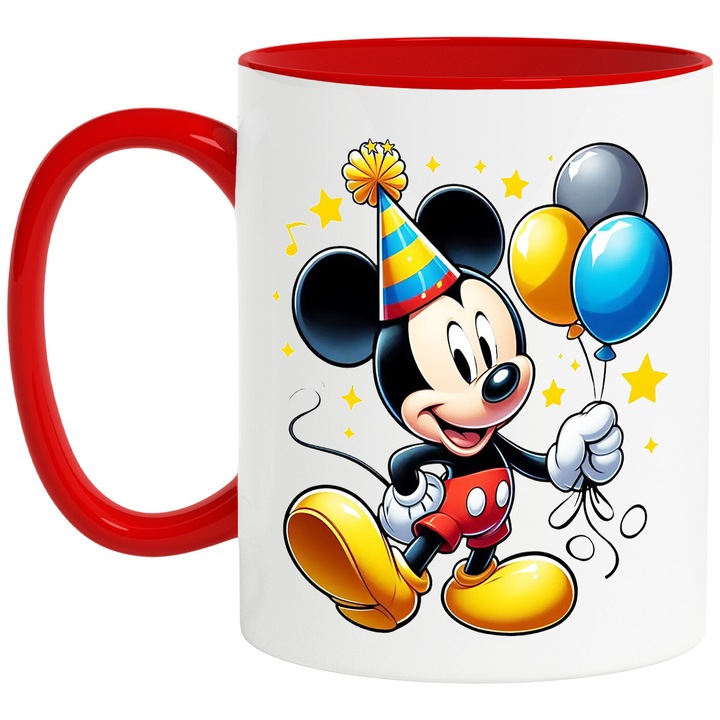 Cana Cu Mickey si Minnie – Ploaia Cu Stele – Lumina, Praf Magic si Aventuri, Ceramica, 330ML, Cu Maner si Interior Rosu