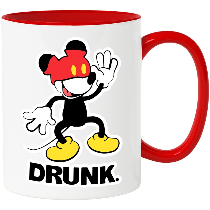 Cana Cu Mickey si Minnie – Praf De Stele Roz – Dorinte, Joaca si Vise, Ceramica, 330ML, Cu Maner si Interior Rosu
