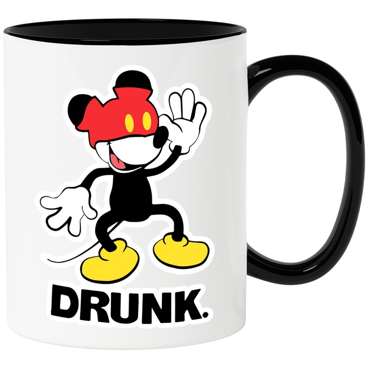 Cana Cu Mickey si Minnie – Praf De Stele Roz – Dorinte, Joaca si Vise, Ceramica, 330ML, Cu Maner si Interior Negru