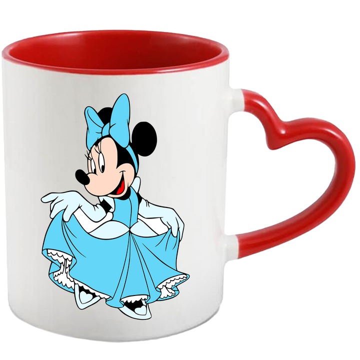 Cana Cu Mickey si Minnie – Dulce Galaxie – Stele, Praf Magic si Vise, Ceramica, 330ML, Cu Maner Inima Rosie si Interior Rosu