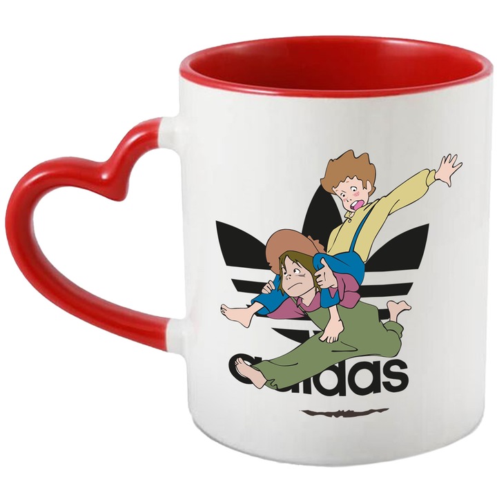 Cana Cu Tom Sawyer – Aventuri Curajoase Pe Malul Raului – Prietenie, Emotie si Distractie, Ceramica, 330ML, Cu Maner Inima Rosie si Interior Rosu