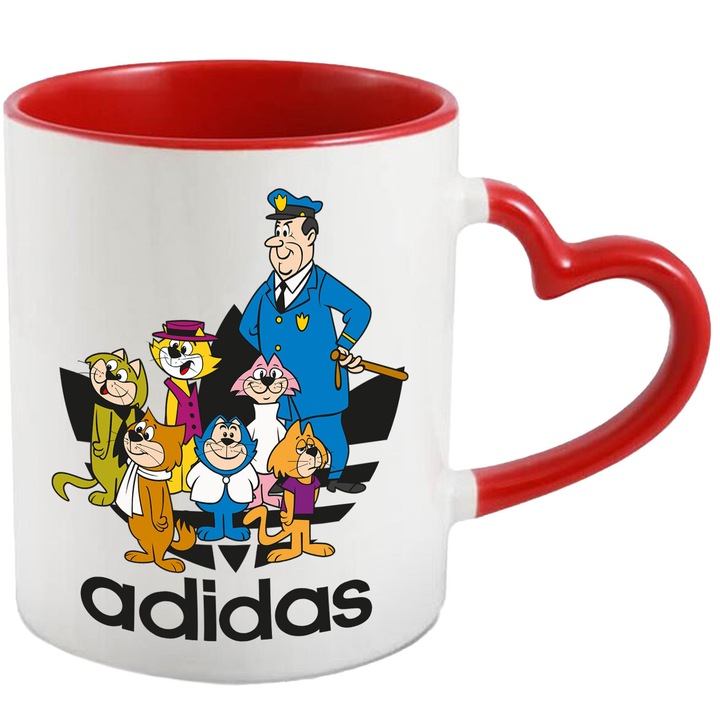 Cana Cu Top Cat – Aventuri Curajoase Pe Strazile Orasului – Prietenie, Emotie si Distractie, Ceramica, 330ML, Cu Maner Inima Rosie si Interior Rosu