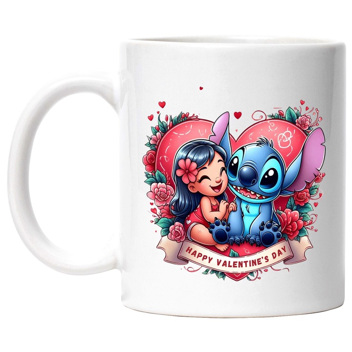 Cana Cu Valentinesday – Zambet Vesel Printre Cupidonii Pixel – Prietenie, Emotie si Distractie, Ceramica, 330ML, Cu Maner si Interior Alb