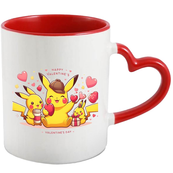 Cana Cu Valentinesday – Inima Aventurii Vesela In Lumea Romantica – Aventura, Copii si Distractie, Ceramica, 330ML, Cu Maner Inima Rosie si Interior Rosu