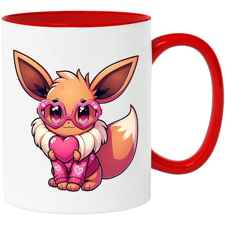 Cana Cu Valentinesday – Stele Dansatoare Vesel Pe Ramuri In Forma De Inima – Prietenie, Aventura si Distractie, Ceramica, 330ML, Cu Maner si Interior Rosu