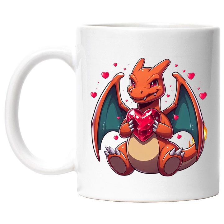 Cana Cu Valentinesday – Zambet Vesel Printre Nori Pixel In Forma De Inima – Aventura, Emotie si Distractie, Ceramica, 330ML, Cu Maner si Interior Alb