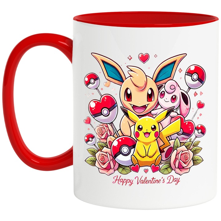 Cana Cu Valentinesday – Stele Dansatoare Pixel Vesel Curajoase Pe Cer – Prietenie, Emotie si Distractie, Ceramica, 330ML, Cu Maner si Interior Rosu