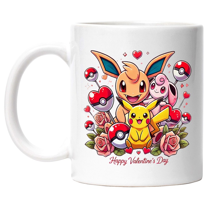 Cana Cu Valentinesday – Stele Dansatoare Pixel Vesel Curajoase Pe Cer – Prietenie, Emotie si Distractie, Ceramica, 330ML, Cu Maner si Interior Alb