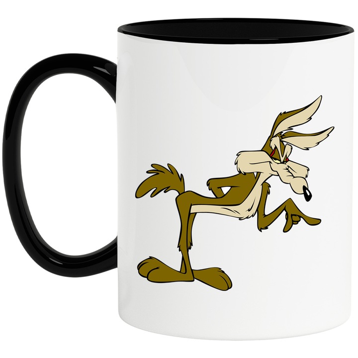 Cana Cu Wile E Coyote Planuri Amuzante Infrangeri si Determinare Distractie, Ceramica, 330ML, Cu Maner si Interior Negru