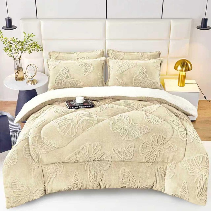 Set Pilota Cocolino cu Blanita si Fluturi, 200x230cm, Bej, 3 Piese