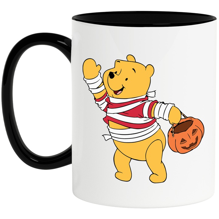 Cana Cu Winnie Povesti si Aventuri Prietenie Joaca Curaj Momente Veselie, Ceramica, 330ML, Cu Maner si Interior Negru