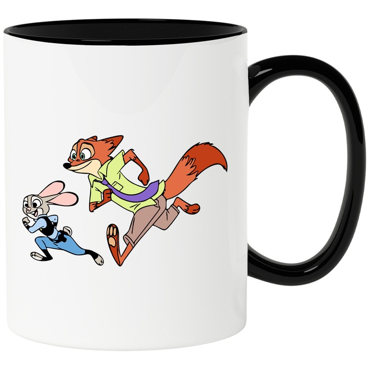 Cana Cu Zootopia – Inima Aventurii Vesela In Oras – Aventura, Copii si Distractie, Ceramica, 330ML, Cu Maner si Interior Negru