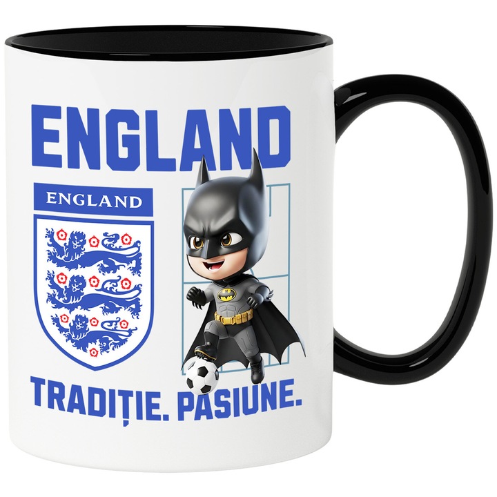 Cana cu Batman, si Echipa de Fotbal England, Ceramica, 330ML, Cu Maner si Interior Negru