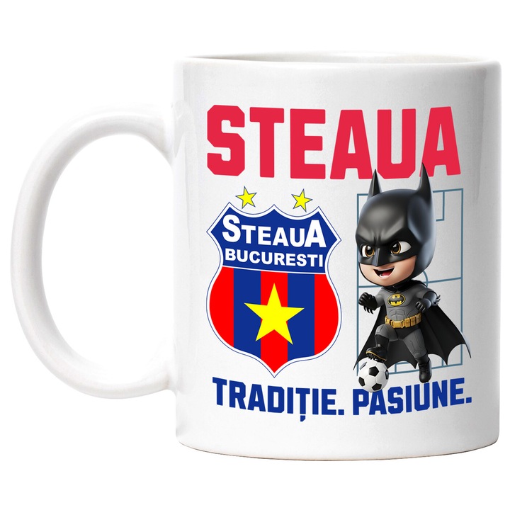 Cana cu Batman, si Echipa de Fotbal Steaua, Ceramica, 330ML, Cu Maner si Interior Alb