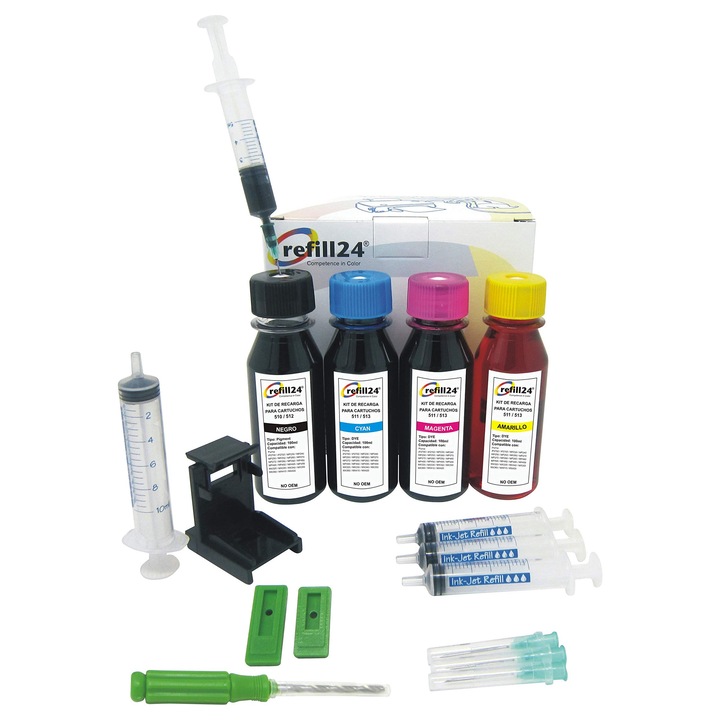 Utántöltő Készlet Refill24: 400 ml Utántöltő Tinta Kompatibilis Canon Pg-510, Pg-512, Cl-511, Cl-513 Fekete és Színes Nyomtatópatronokkal + Tartozékok + Utasítások, Tintapatron Utántöltő Készlet Pixma Mp Mx Nyomtatókhoz