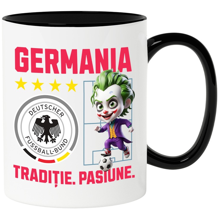 Cana cu Joker, si Echipa de Fotbal Germania Echipa Nationala, Ceramica, 330ML, Cu Maner si Interior Negru