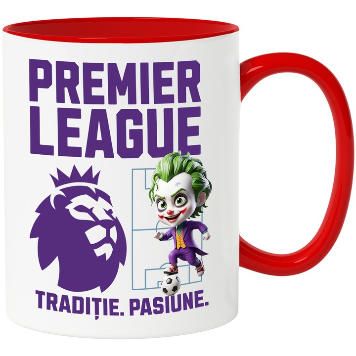 Cana cu Joker, si Echipa de Fotbal Premier League, Ceramica, 330ML, Cu Maner si Interior Rosu
