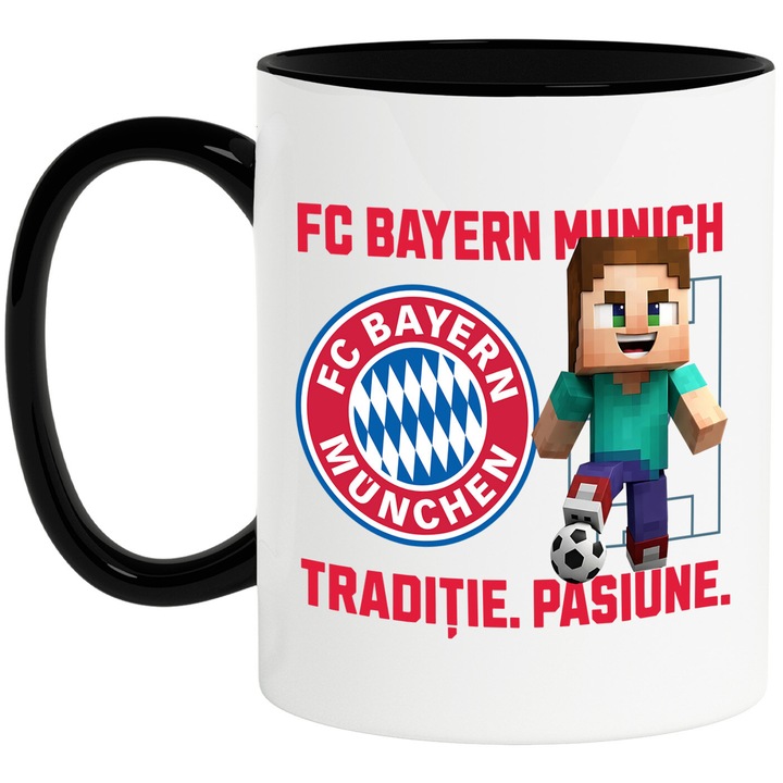 Cana cu Minecraft, si Echipa de Fotbal FC Batern Munich, Ceramica, 330ML, Cu Maner si Interior Negru