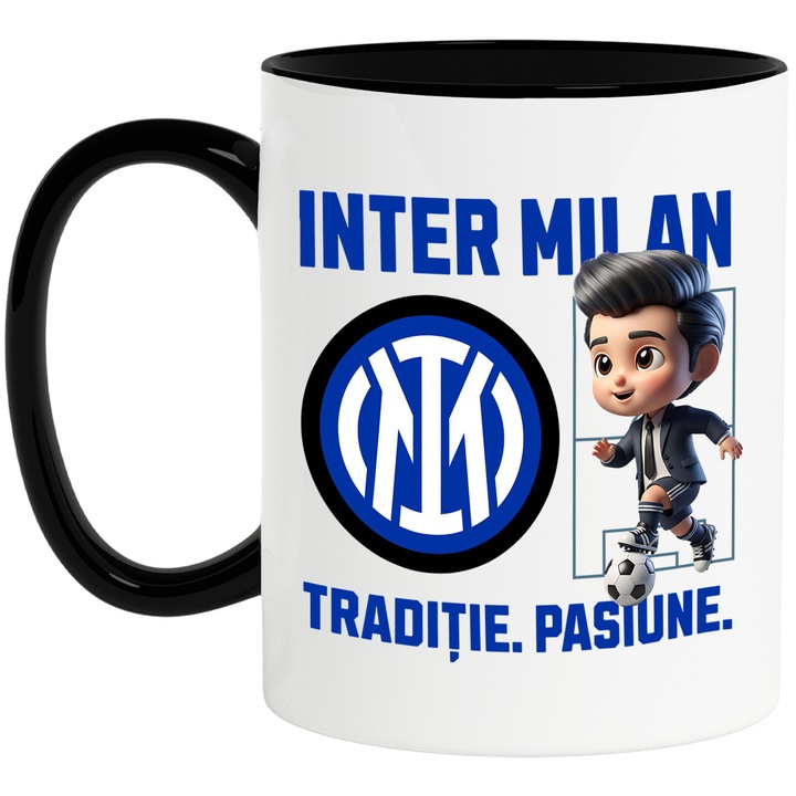 Cana cu Ken Barbie, si Echipa de Fotbal Inter Milam, Ceramica, 330ML, Cu Maner si Interior Negru