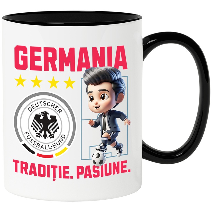 Cana cu Ken Barbie, si Echipa de Fotbal Germania Echipa Nationala, Ceramica, 330ML, Cu Maner si Interior Negru